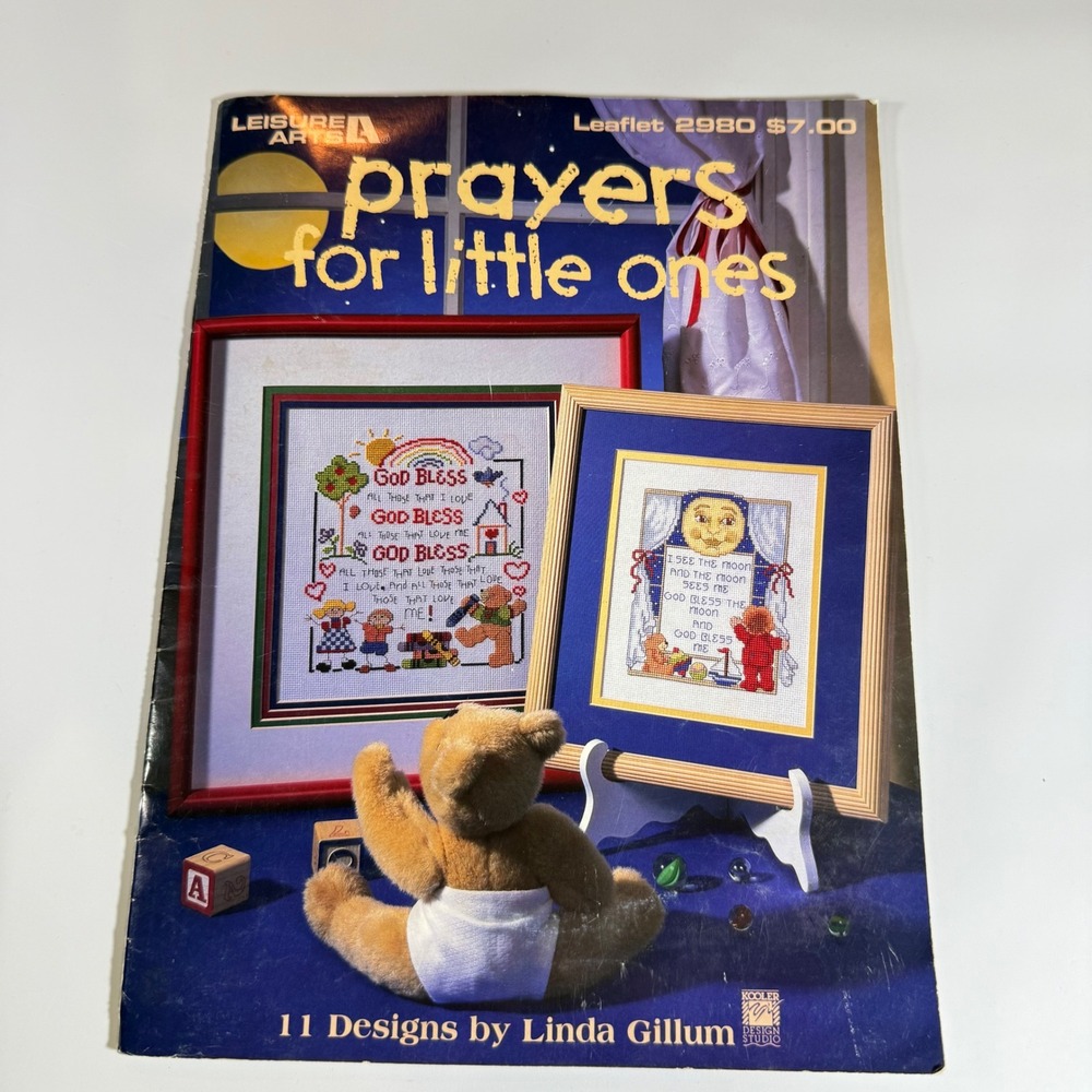 VTG Leisure Arts 11 Cross Stitch Pattern Booklet Prayers for Little Ones 1997